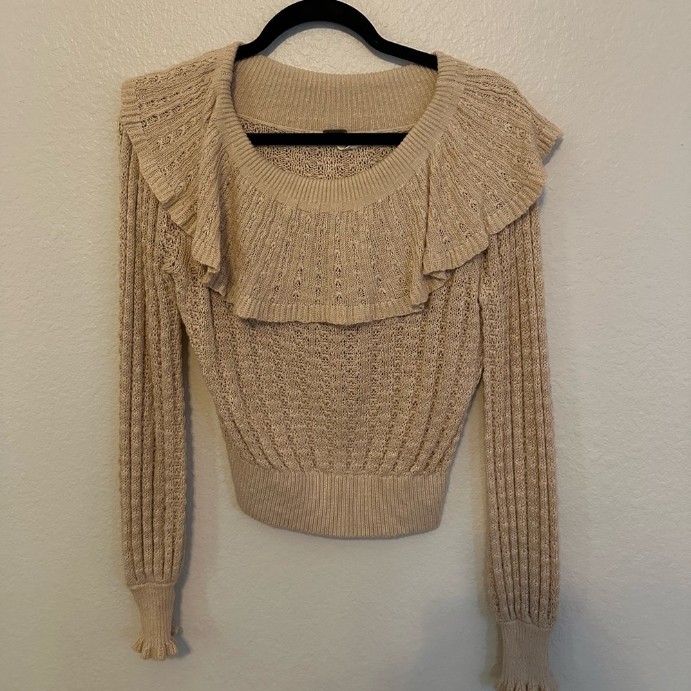 Free People Elegant Cream Ruffled off shoulder top